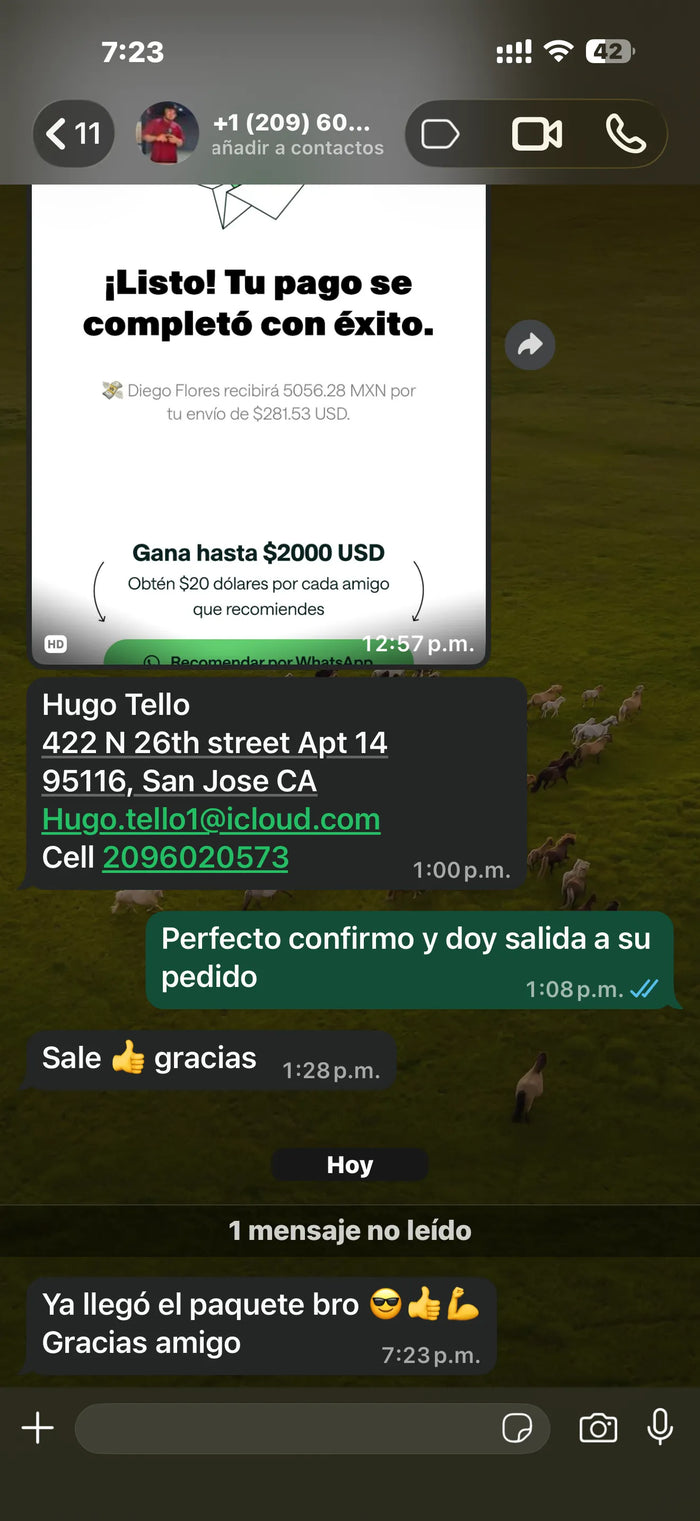 Cliente verificado — captura de envío verificado a USA