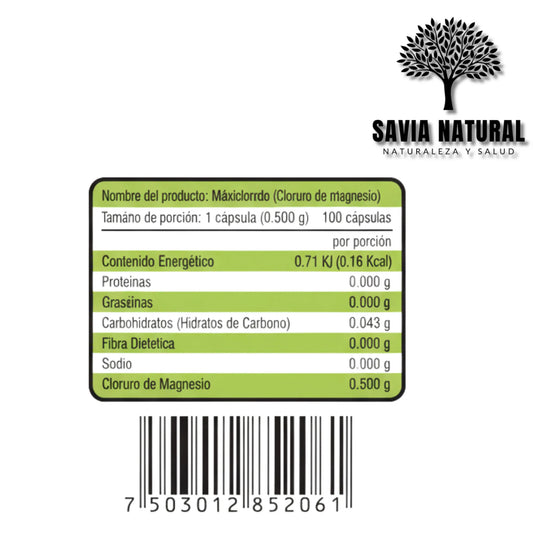MAXICLORURO – CLORURO DE MAGNESIO – 100 CÁPSULAS × 500 MG